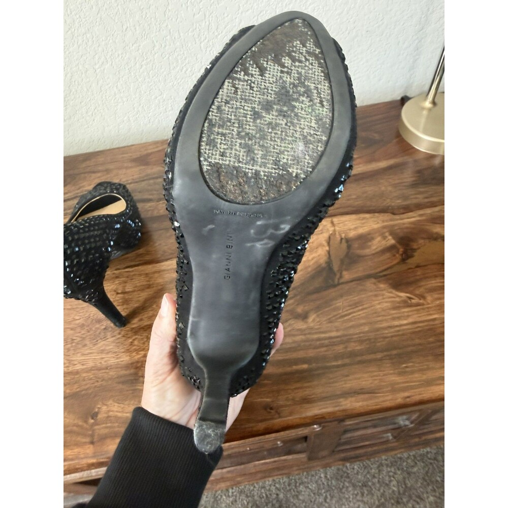 Gianni Bini Women’s Suede Peep Toe Platform Stiletto Heels Studded Black 8 - Picture 5 of 8